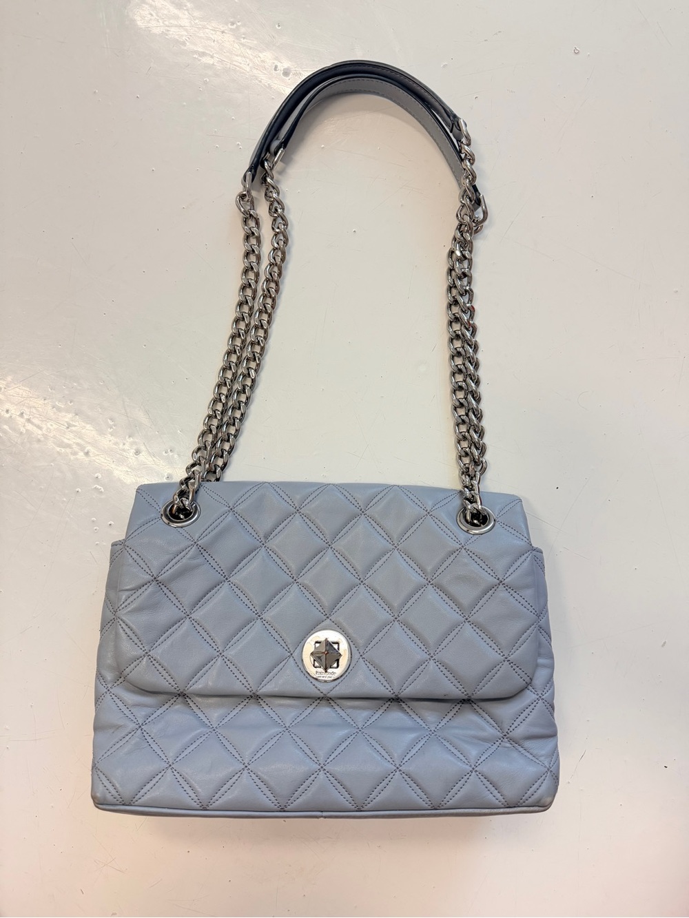 KATE SPADE Natalia Small Flap Crossbody Shoulder Brushed Steel Leather Bag